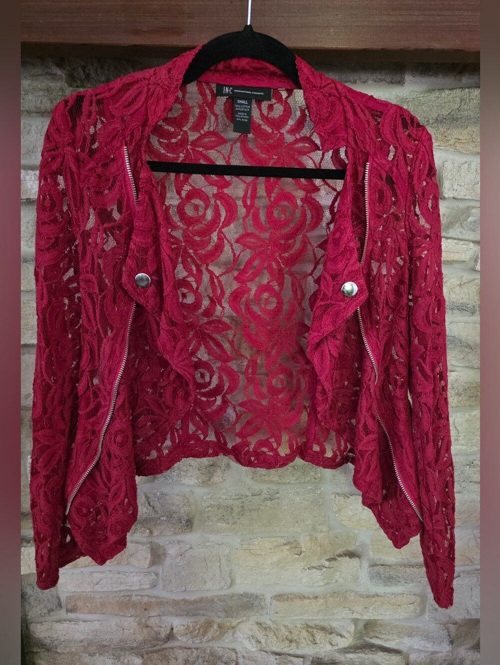 INC International Concepts Women's Red Lace Moto Jacket